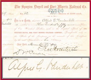 Alfred G. Vanderbilt - Spuyten Duyvil and Port Morris RR (Uncanceled)